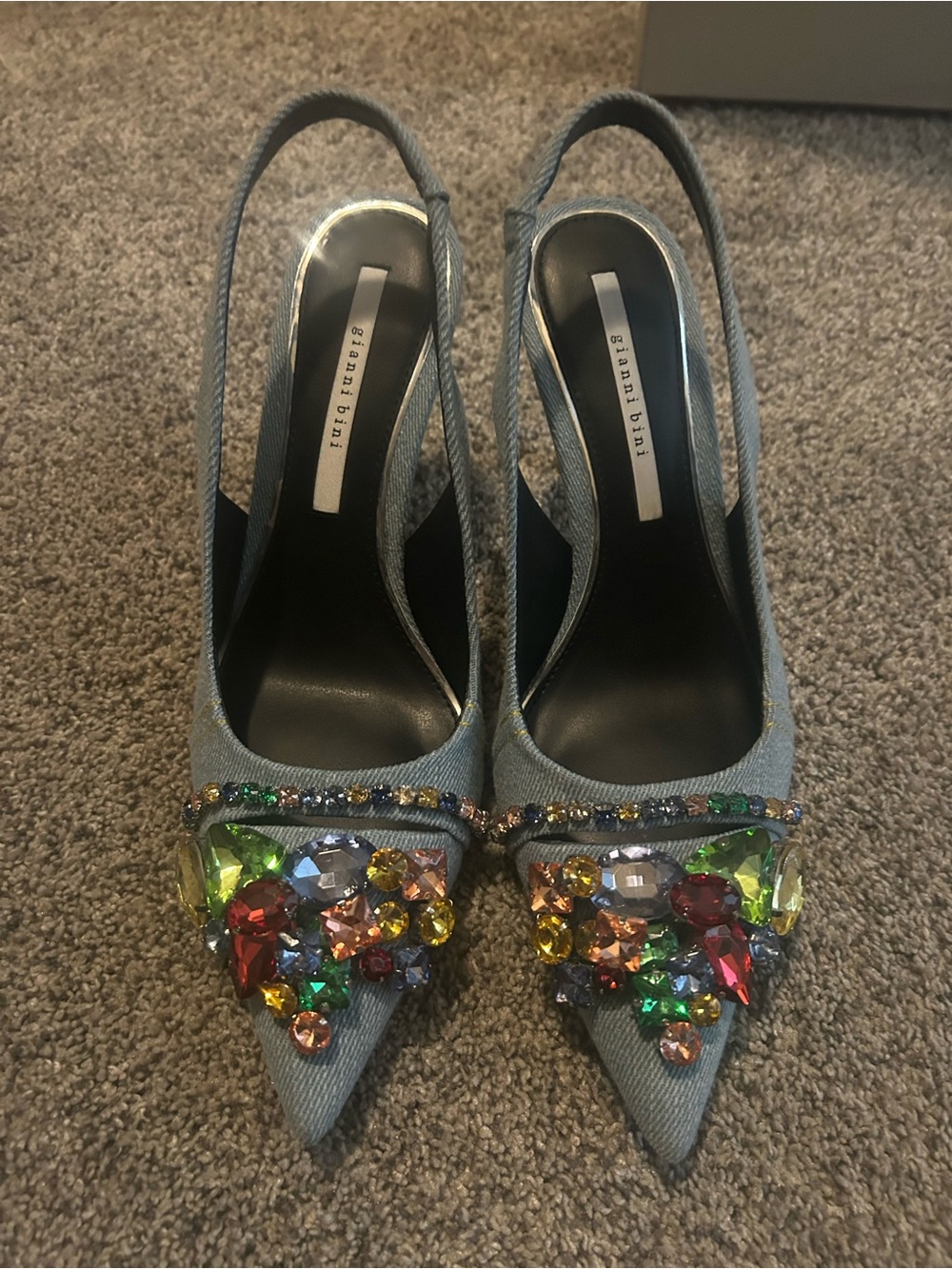 Gianni Bini Blue Jeweled Pointed Toe Slingback Heels
